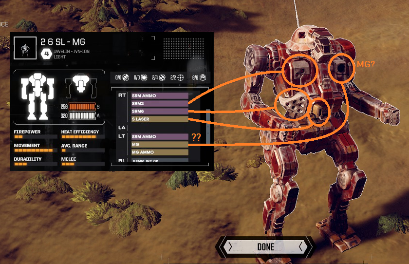 BATTLETECH Javelin 10N first missile hardpoint doesn't show on model